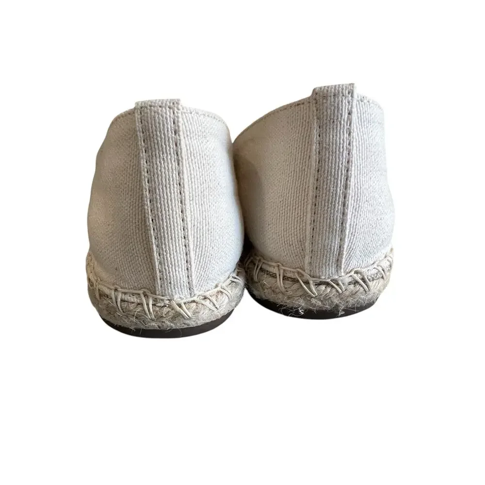 Schutz Ohanna Flat Slip on Espadrille Shoes Cream Black Colorblock 7.5